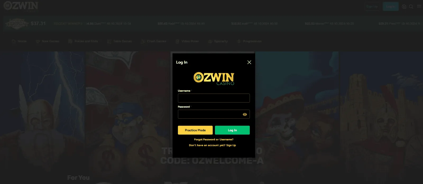 Ozwin casino login